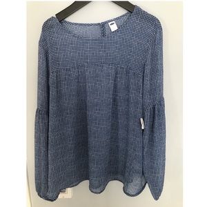 old navy grid blouse blue long sleeve top